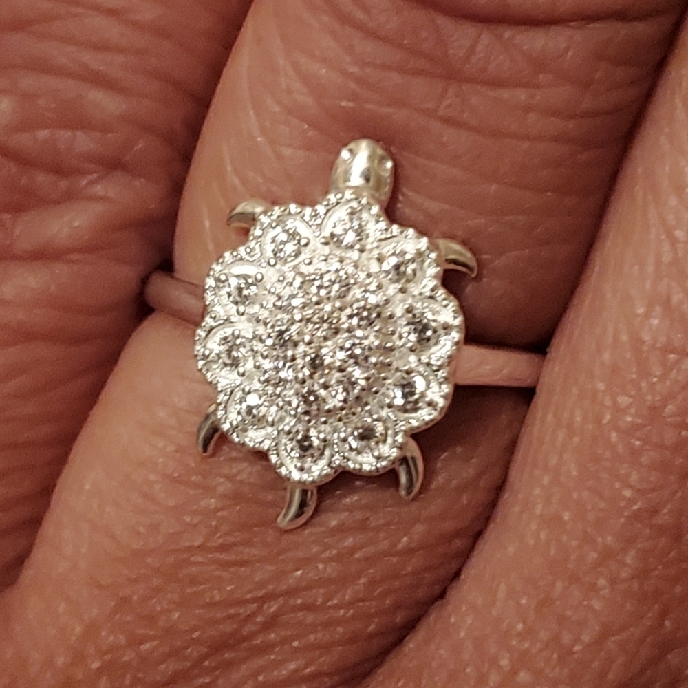 Sterling Silver Turtle Ring 0.5 ctw Simulated Diamond